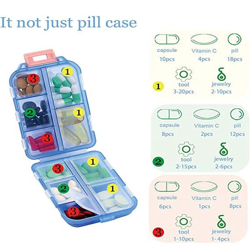 Travel Pill Organizer 10 Grid Moisture Proof Pills Box For Pocket Purse Daily Pill Case Portable Medicine Vitamin Holder Container