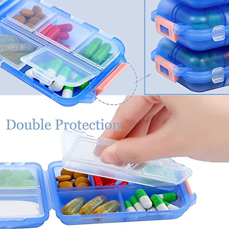 Travel Pill Organizer 10 Grid Moisture Proof Pills Box For Pocket Purse Daily Pill Case Portable Medicine Vitamin Holder Container