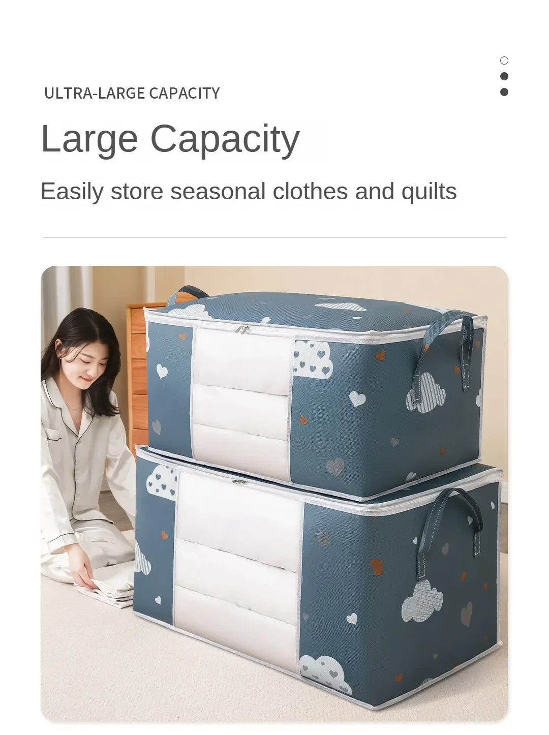 1pc Large Capacity Clothes Storage Bag Organizer With Reinforced Handle For Blankets Bedding Foldable With Zipper Storage Bag